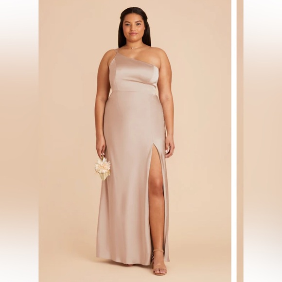 NWT Birdy Grey Kensie One Shoulder Matte Satin Taupe Dress Size S - Picture 2 of 8